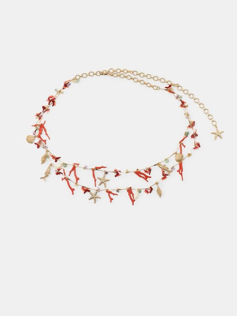 Gold-Tone Red Coral Charm Strand Belt - Women Jewelry